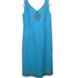 Positive Attitude Turquoise Sleeveless Dress Size 12 Linen-blend Beaded Spring